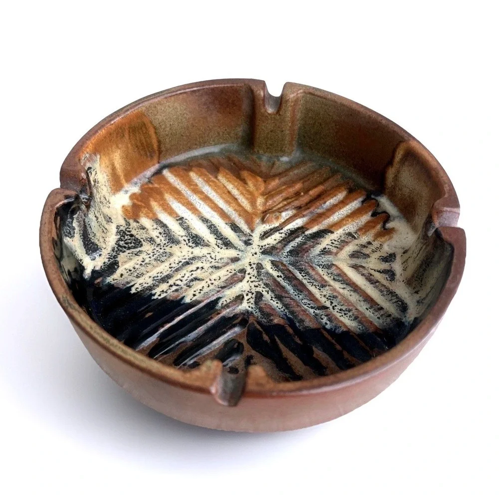 Pottery Craft Ashtray 7.5in Unisex MCM Stoneware #400 Brown USA Vintage Catchall